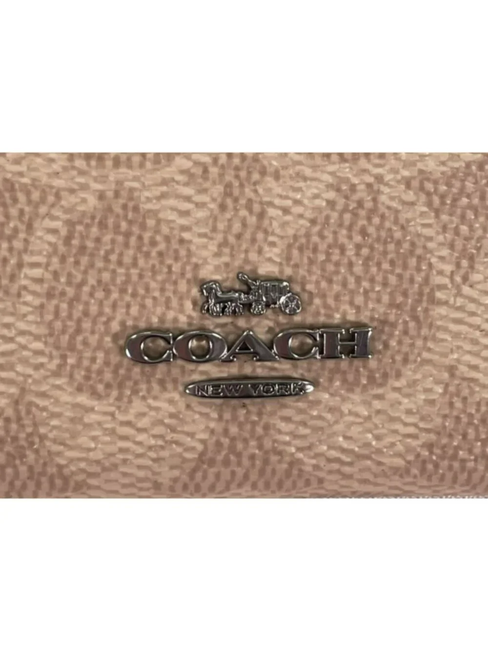 Coach Mini Skinny ID Case Key Ring Beige & Brown Authentic NEW